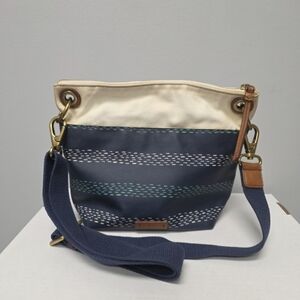 Fossil Women's Keely Bucket Crossbody Bag Multicolor Blue Green Ivory Print